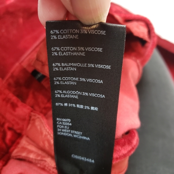 Anthropologie The Essential Slim Red High Waist Velvet pants Trousers  Size 2 - Picture 9 of 14